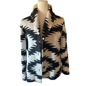 Chaps Womens Shawl Collar Chic Cardigan PL Black White Aztec Tribal Geometric